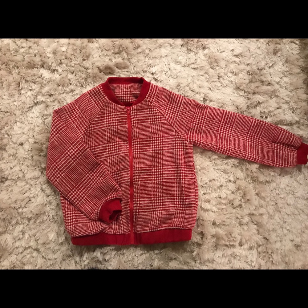 Red Plaid Full Zip Up Coat/Jacket Red/White - Picture 4 of 7